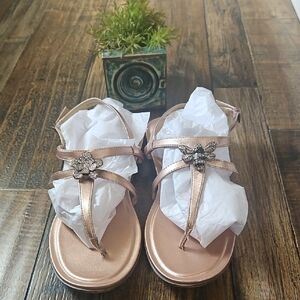 Naturalizer Tilly Women's Bronze Metallic Sandals with Bee & Flower Rhinestones.